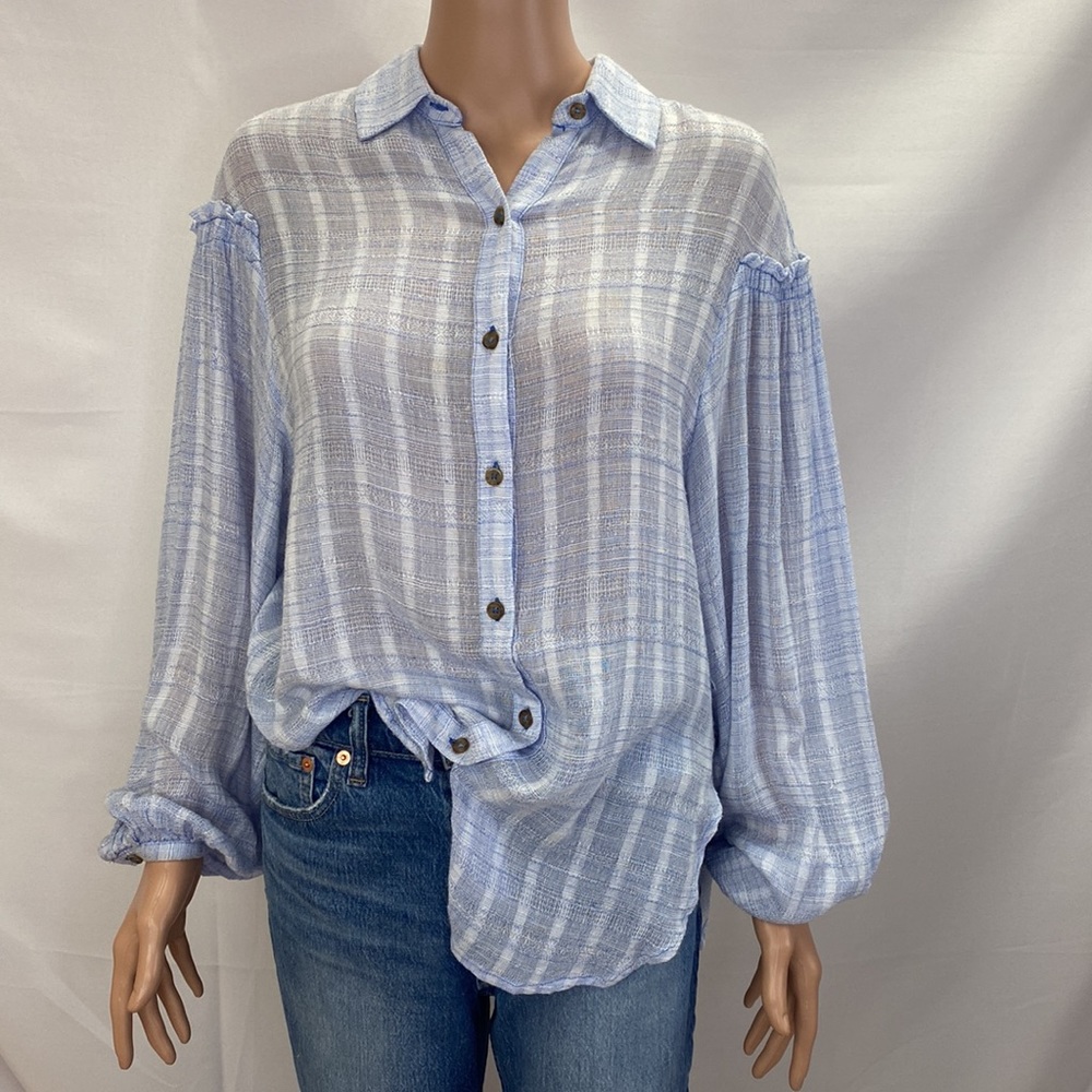 Free People Slouchy Sleeved Cotten Blend Button Down Oversized Shirt SZ S/P